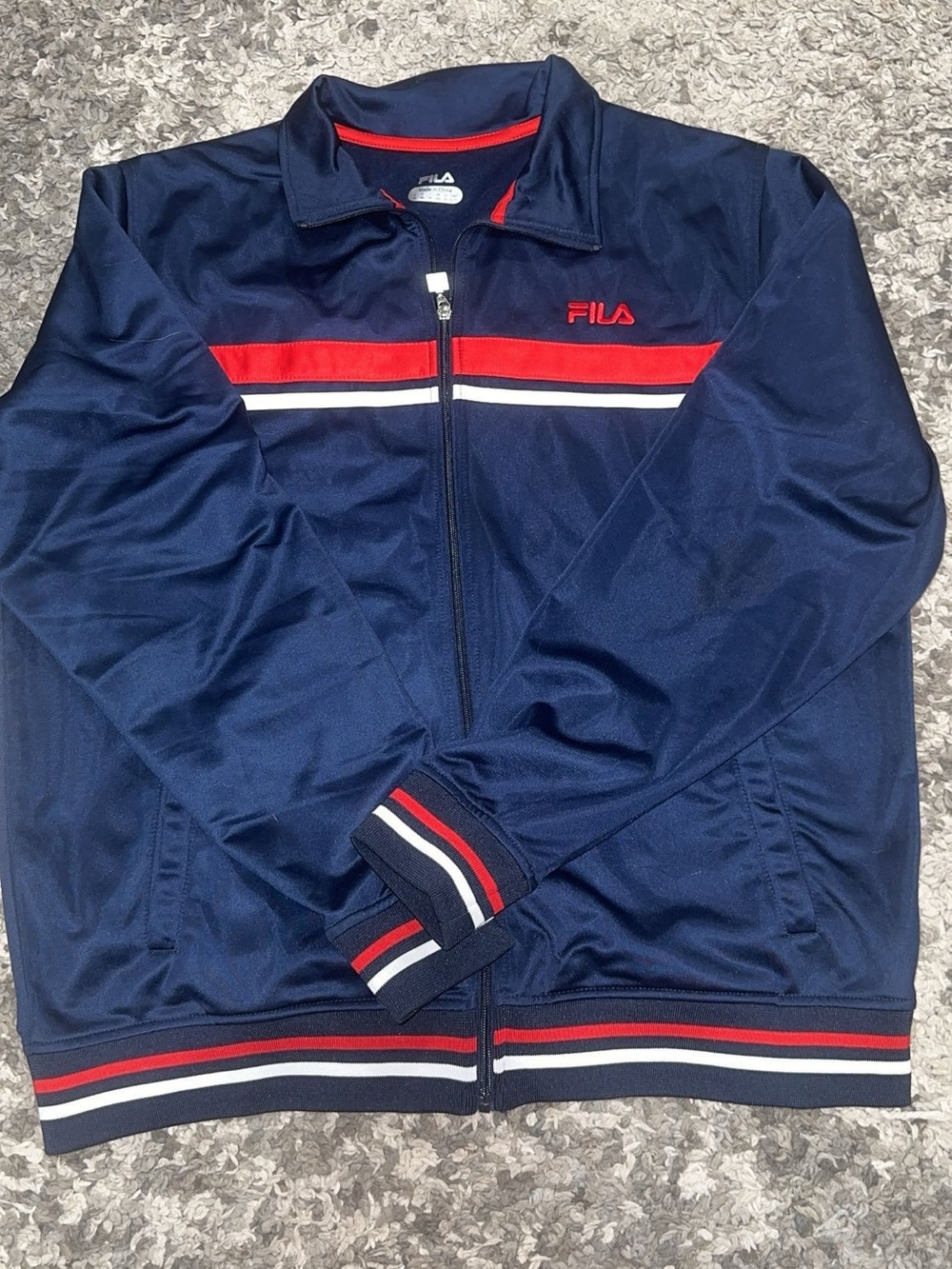 Fila Navy Windbreaker Jacket with Red and White Stripes